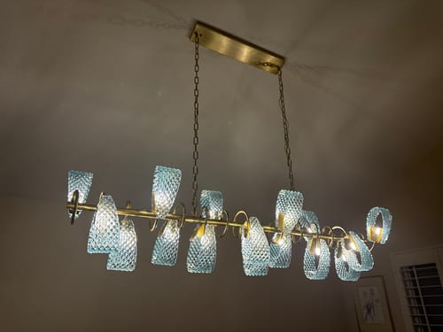 Customer photo review of WOMO Peacock Blue Art Glass Linear Chandelier-WM2213c