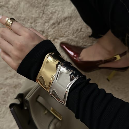 Customer photo review of AuricAdorn Small Bone Cuff in Gold Plated | Alloy Steel