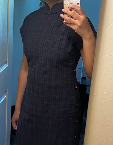 Customer photo review of Tang Mi 糖蜜 Molasses Republic of China Navy Plaid Pure Cotton Short Sleeve Qipao