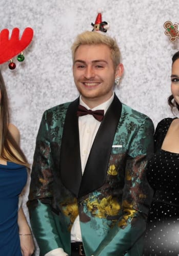 Customer photo review of Men's 2-Piece Modern Floral Green Suit with Gold Patterns