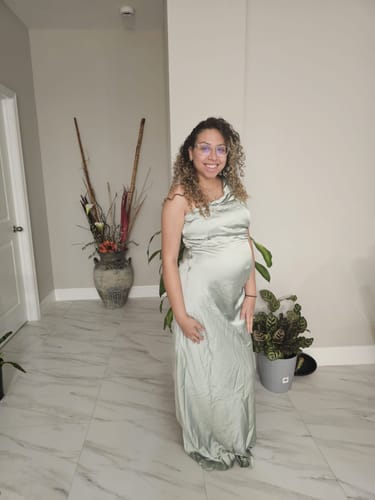 Customer photo review of One Shoulder Satin Ruched Bridesmaid Dress - Sage