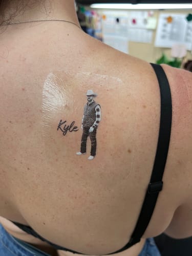 Customer photo review of Custom Photo with Text Temporary Tattoo - Grayscale