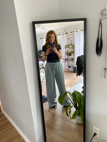 Customer photo review of Chambray Herringbone Drawstring Pants