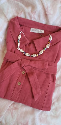 Customer photo review of Robe Lucette double gaze de coton fraisier