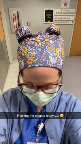 Customer photo review of DuoStyle Scrub Hat - Violet Fields