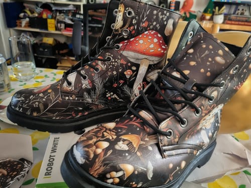 Customer photo review of Toadstool Harvest Boots - Vegan Leather Doc-Style Boots with Durable Stitched on Soles