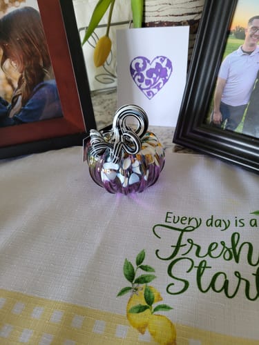 Customer photo review of "Purple Potion" Pumpkin with Black and White Stem