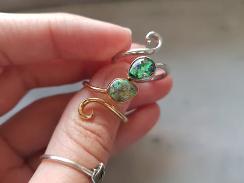 Customer photo review of Floating Leaf Opal Ring with Cremation Ashes