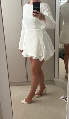 Customer photo review of Split Sleeve Bubble Hem Mini Dress - White