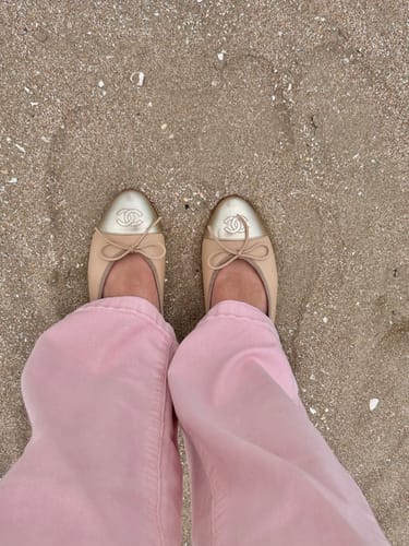 Customer photo review of BALLET FLATS BEIGE SILVER LAMBSKIN CANVAS
