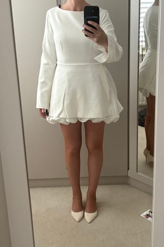 Customer photo review of Split Sleeve Bubble Hem Mini Dress - White