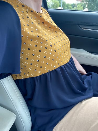 Customer photo review of Printed Top Solid Peplum Sleeve Blouse