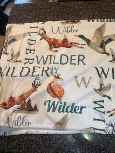 Customer photo review of ✈️ FREE Shipping | Personalized Woodland Baby Blanket | Deer, Duck & Hunting Theme | Custom Name Baby Gift