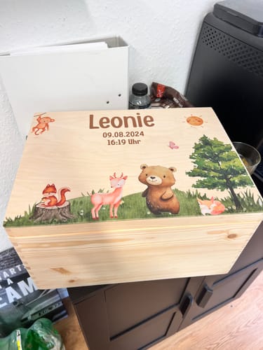 Customer photo review of Personalisierte Erinnerungskiste - Safari Waldfreunde