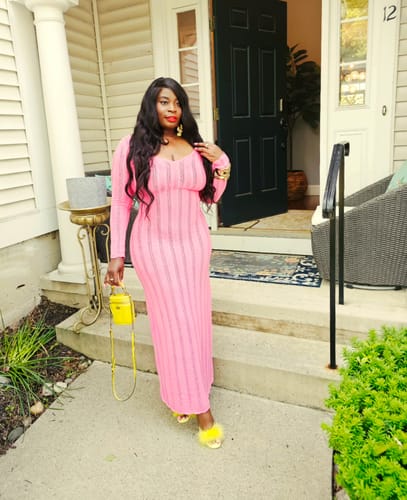 Customer photo review of Knit V-Neck Maxi Dress