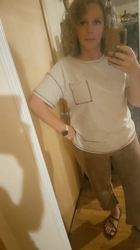 Customer photo review of Bold Stitched Striped Pocket Tee