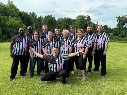 Customer photo review of Maxcorners Black white Pink ribbon American Flag Men golf polo shirts custom Breast Cancer awareness golf shirts