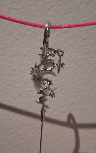 Customer photo review of "MYTH OF THE MOON" 925 Sterling Silver Statement Celestial Moon Dangle Needle Piercing Earring