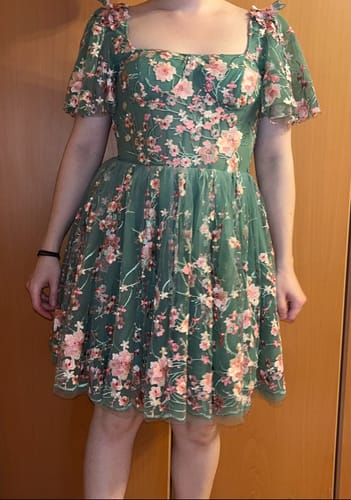 Customer photo review of Corset Floral Embroidery Mini Dress with Sleeves