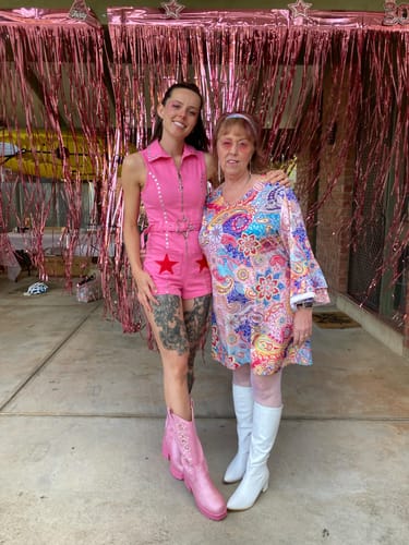 Customer photo review of Showtime Denim Playsuit In Pink