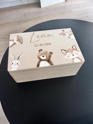 Customer photo review of Personalisierte Erinnerungskiste - Safari Freunde im Wald
