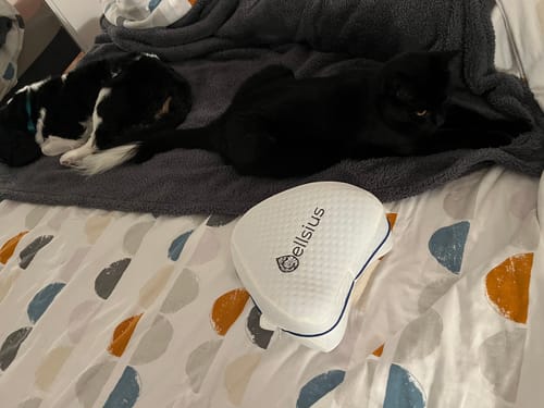 Avis photo d'un client sur Coussin Orthopédique Genoux Cellsius - Le secret d'un sommeil sans douleur