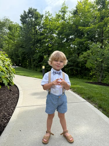 Tessa R. review of French Blue Floral Bow Tie & Tan Elastic Suspenders Set image 1 out of 1