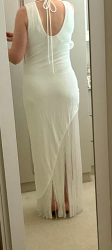 Customer photo review of Fringe Asymmetrical Maxi Dress - Bone White