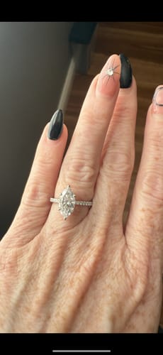 Customer photo review of 2.38 Carats Lab Grown Marquise Cut Micropaved Side Stones Hidden Halo Diamond Engagement Ring
