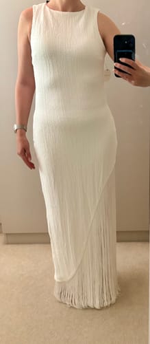 Customer photo review of Fringe Asymmetrical Maxi Dress - Bone White