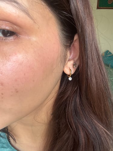 Customer photo review of Athena Solitaire Hoop Earrings