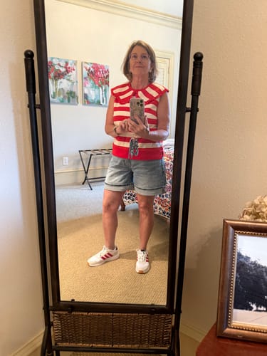 Customer photo review of SSYS Sleeveless Pippa Striped Peter Pan Collar Top In Red