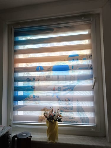 Customer photo review of Klemmfix Doppelrollo "Santorini Meer" | Klemm Doppelrollo