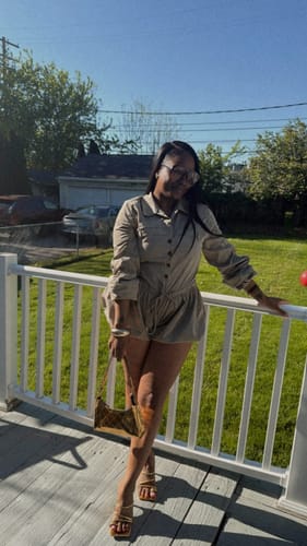 Customer photo review of Casual Daily Solid Color Draw String Lace Up Buttons Turndown Collar Regular Romper