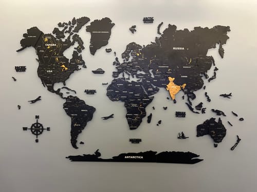 Customer photo review of 3D Black & Yellow Wooden World Map for wall