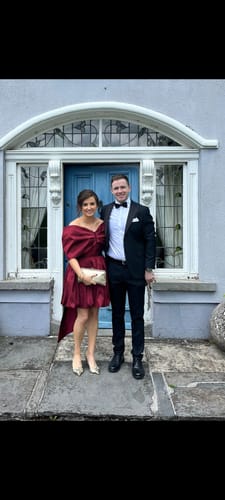 Customer photo review of Karen Millen Bow Detail Taffeta Woven Mini Dress - Burgundy
