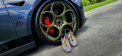 Customer photo review of Men's GrandPrix Sneaker in Beach Club (Faded Navy and Brown)