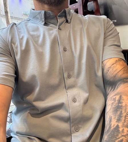 Customer photo review of Short-Sleeve Casual Button-Down: Nordic Blue