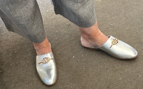 Customer photo review of VLogo Signature Silver Leather mules