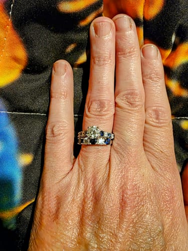 Customer photo review of Round Moissanite With Sapphire Pave Engagement Ring