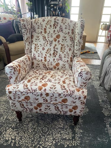 Customer photo review of HOMREST Fabric Accent Chair, Modern Upholstered Armchair, Leisure Single Sofa Chair for Living Room Bedroom Reading, Orange Leaves