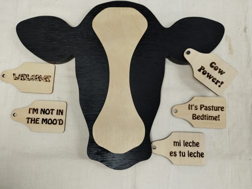 Customer photo review of 15.0x12.0" Cow Head & Ear Tag Sign Acrylic Router Template