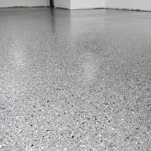 Customer photo review of Epoxy Floor Flakes - Hybrid Stone Collection