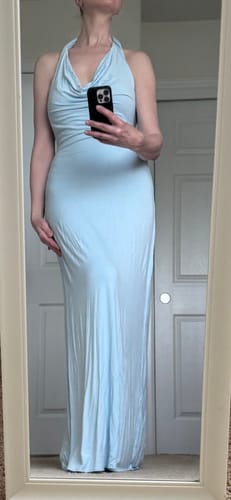 Customer photo review of Smooth Halter Cowl Maxi Dress