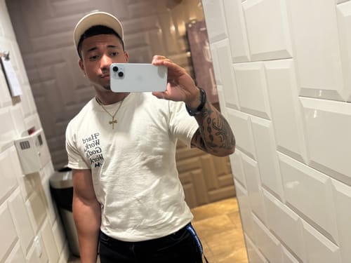 Customer photo review of 'HARD WORK & GOD'S WORK' TEE - BONE