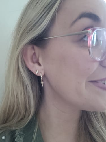 Customer photo review of The North Star Earring & Lightning Bolt Stacking Set in Gold
