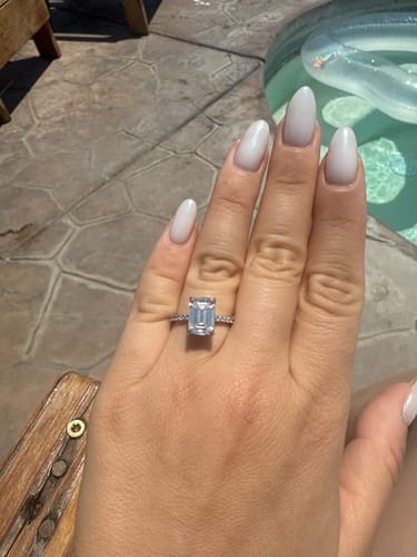 Customer photo review of Louily Classic Emerald Cut Engagement Ring In Sterling Silver