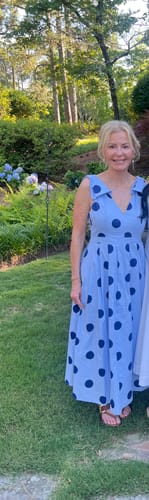 Customer photo review of Blue Polka Dot V Neck Sleeveless Bow Shoulder Pleated Midi Dress
