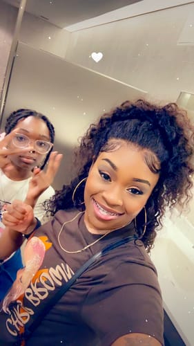 Customer photo review of CurlyMe 360 Lace Fit Wear Go Pre-Bleached Water Wave Human Hair Glueless Wig Pre-Plucked