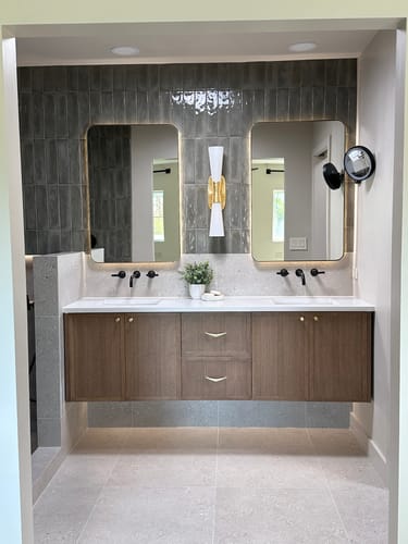 Customer photo review of Cape Breton 72" Wall Mount Mid Century Oak Bathroom Vanity, Double Sink